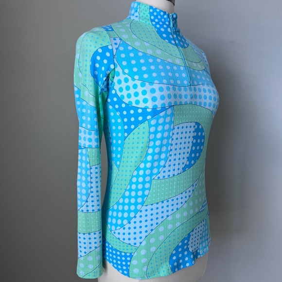 Ibkul Seafoam Green Dots Swirl Mock Neck Golf Sun Shirt Size Small - Picture 4 of 16
